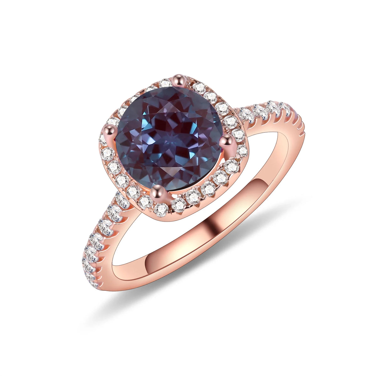 ArtistA KH078 OEM ODM Factory Natural Gemstone Simulated Alexandrite Rose Gold Plated 925 Silver Halo Engagement Ring