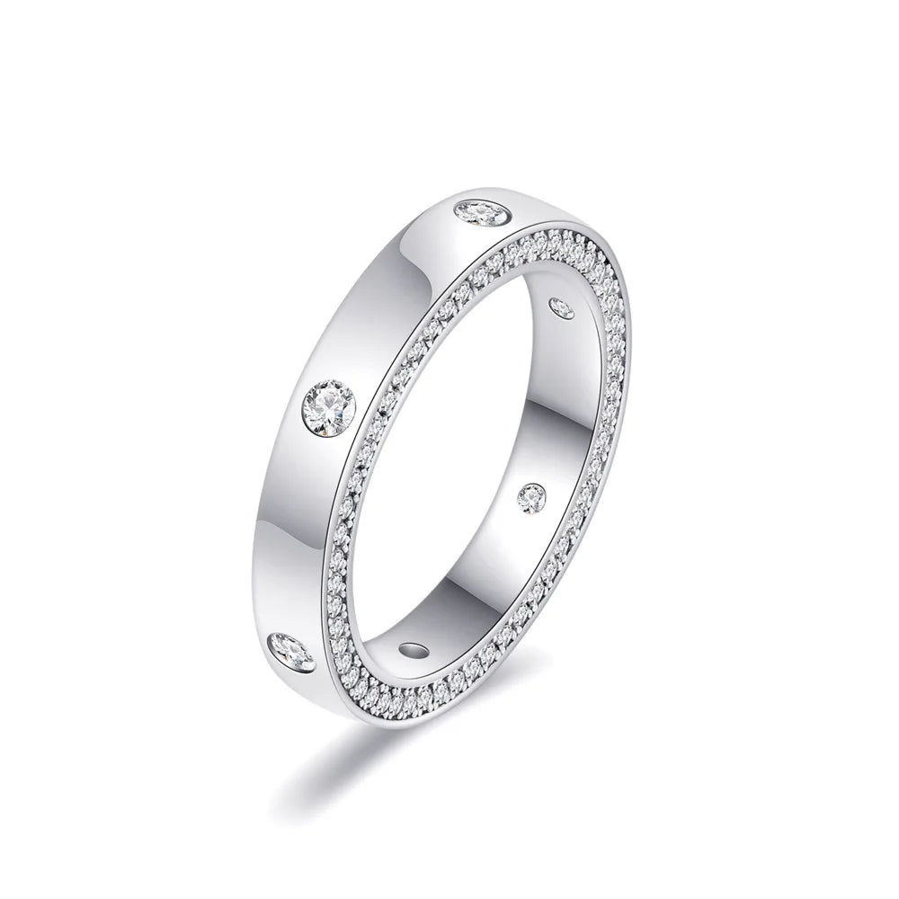 MuShan Jewelry Factory New Diamond Lined Ring S925 Pure Silver Ring Fashionable  Trendy  Light Luxury Niche Accessory