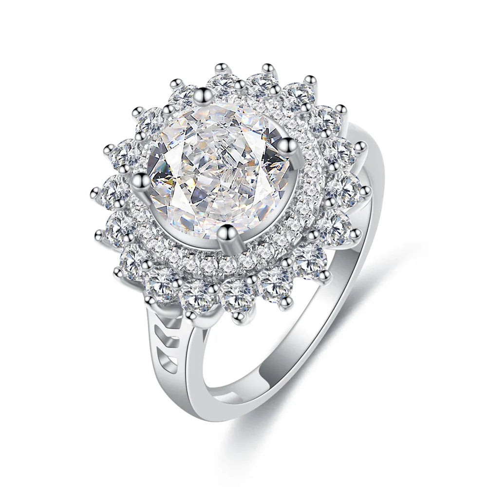MuShan Jewelry Factory 5ct Papalacha 8mm Round Ice Flower Cut High Carbon Diamond S925 Pure Silver Ring Women Jewelry