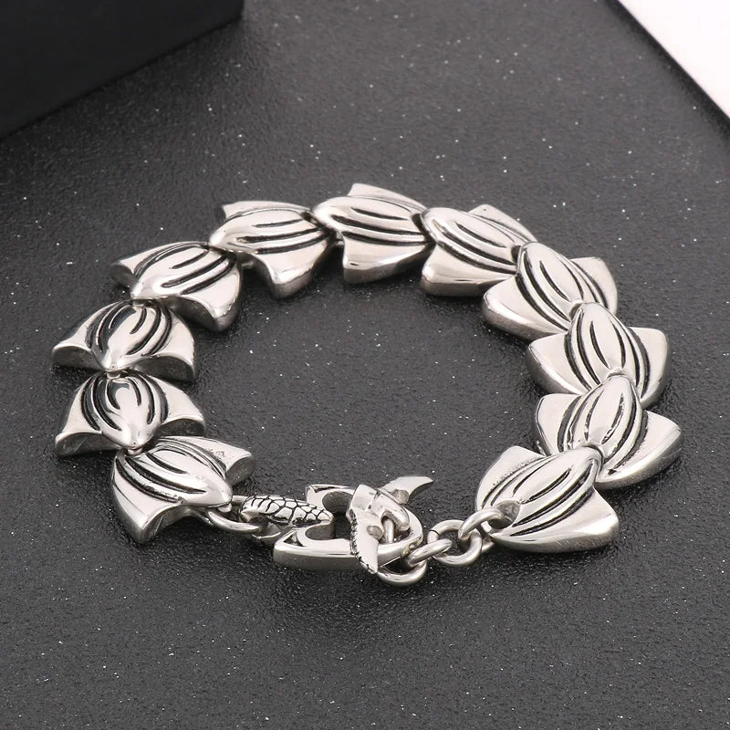 KALEN 200/210mm Men Punk Stainless Steel Skull/Fish Fin Links Bracelet