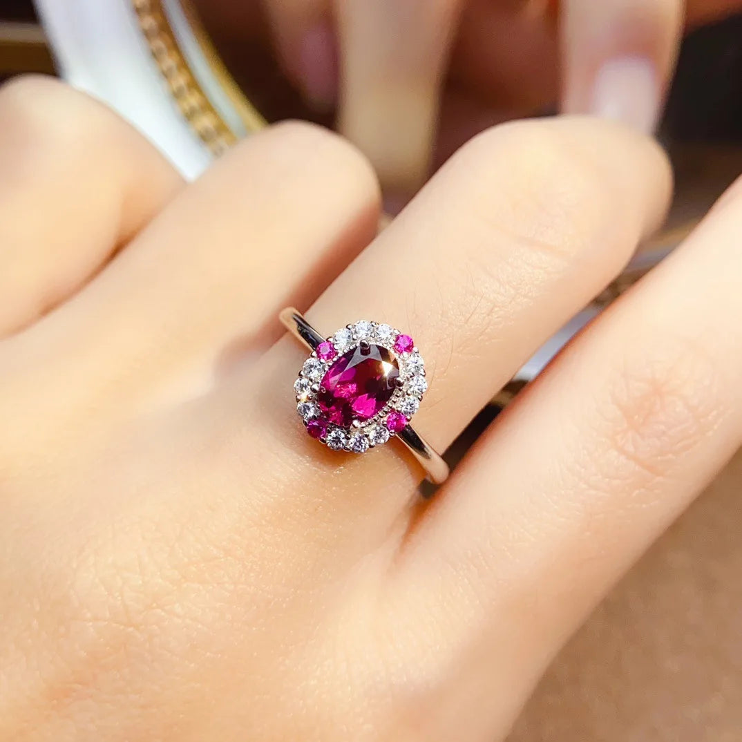 Wholesale Exquisite Oval Cut 5 * 7mm Natural Garnet Jewelry Set, Natural Gemstone 925 Silver Necklace for Women