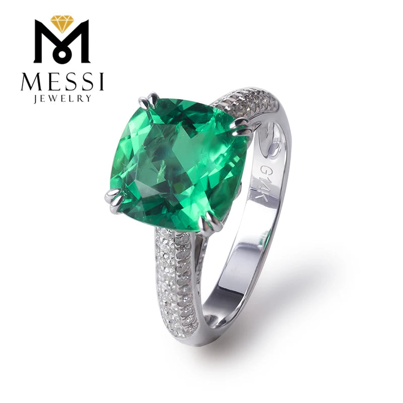 Gemfiori Messi Jewelry Price 14k 18k White Gold 4ct Radiant Cut Lab Created Emerald Engagement Ring Jewellery for Women