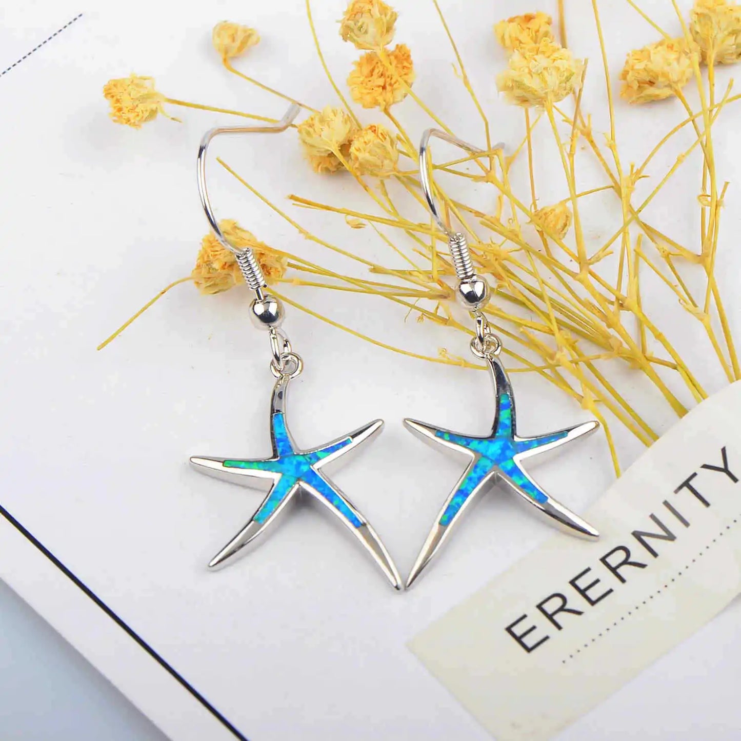 Elegant Blue Starfish Earrings  Inlaid Opal Hawaiian Ocean Premium Minimalist Jewelry
