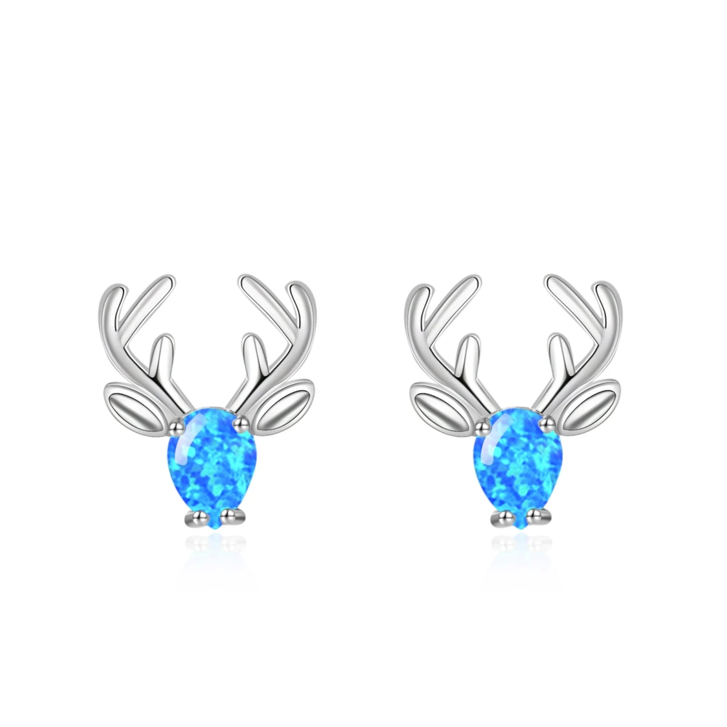 Dainty Blue Opal Deer Stud Earrings Cartoon Bohemian Christian Gift Jewelry for Women's Hawaiian Vacation TikTok/Instagram