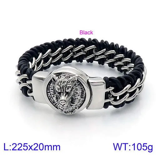 REBEL Fashion Mens Fashion Punk Stainless Steel Bracelet Lion/Wolf Link Chain Bracelet