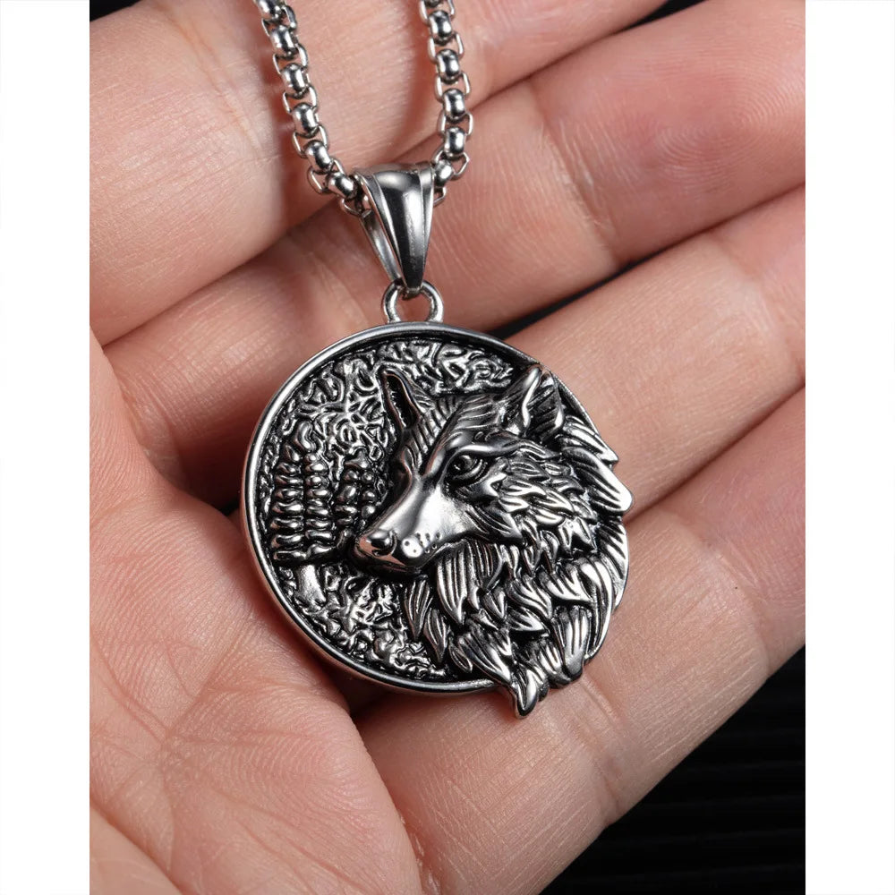 REBEL VIKING Nordic Celtic Wolf Pendant Necklace – Stainless Steel 24"