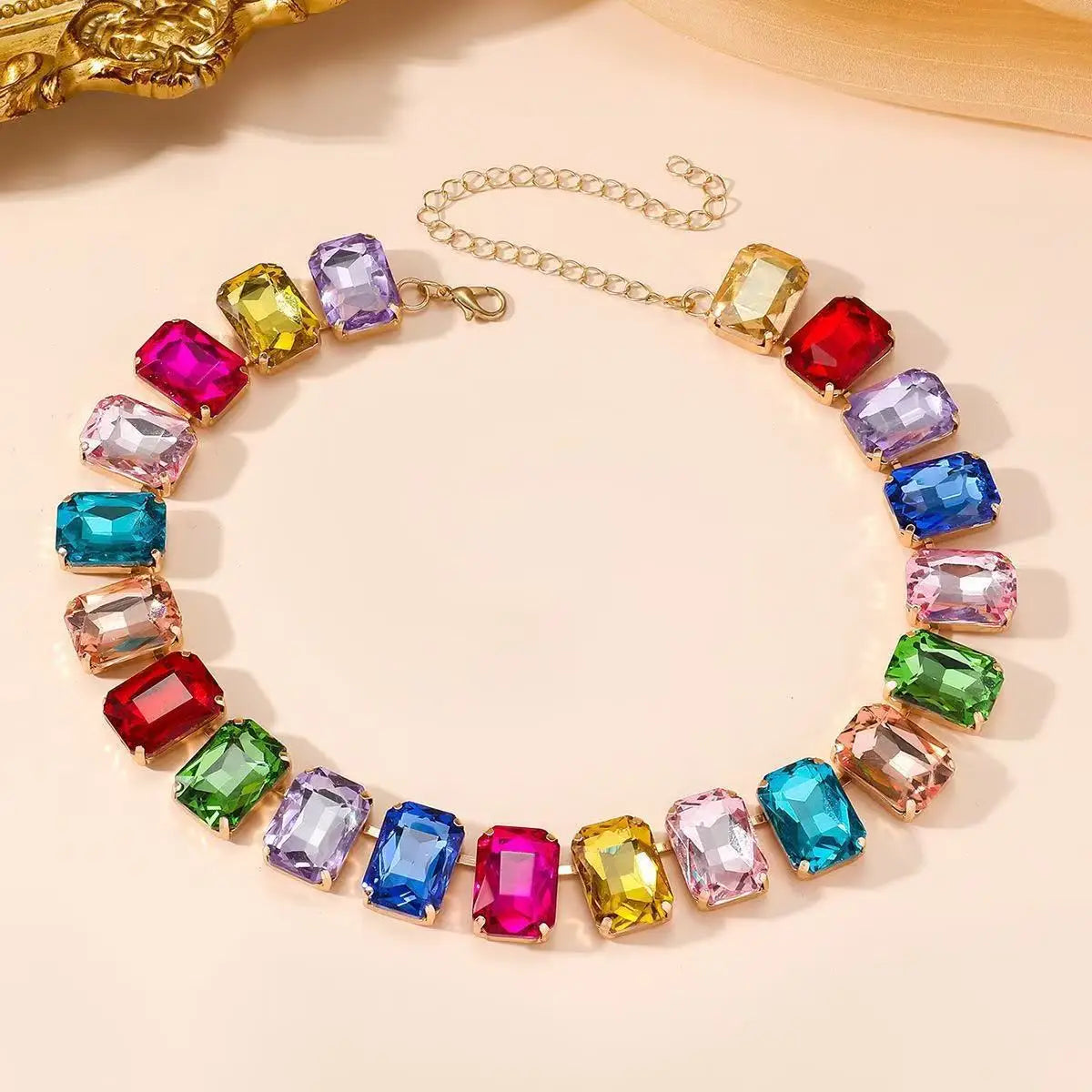 S&S Brass Multi-Colour Crystal Collar Necklace | Evening Statement Jewellery