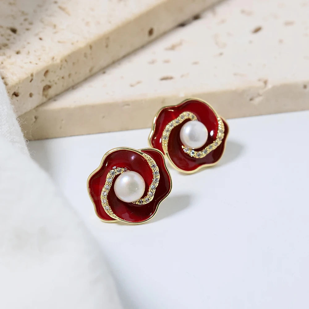 High-quality, Round, Pearl Puddles Earrings Large Natural Pearl Earrings with a Touch of Luxury and Sophistication for Women.