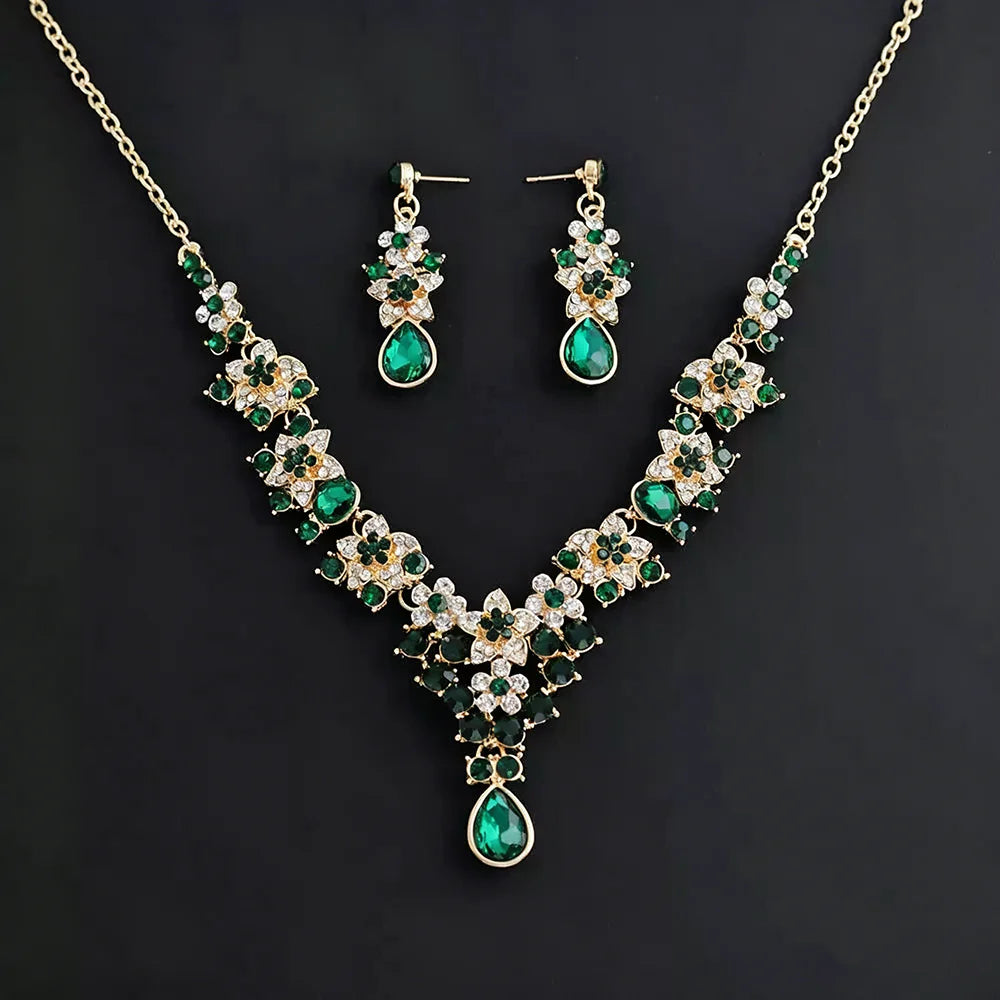 XM S344 Zircon Bridal Tiara Necklace & Earrings Set