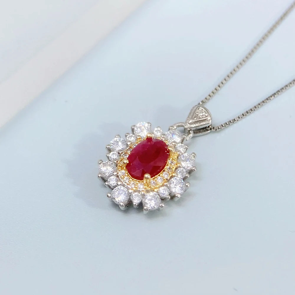 Gioiellieri Pigeon Blood Red Natural Ruby Pendant S925 Sterling Silver Necklace for Women Fine Jewelry July Birthstone Anniversary Gift Best