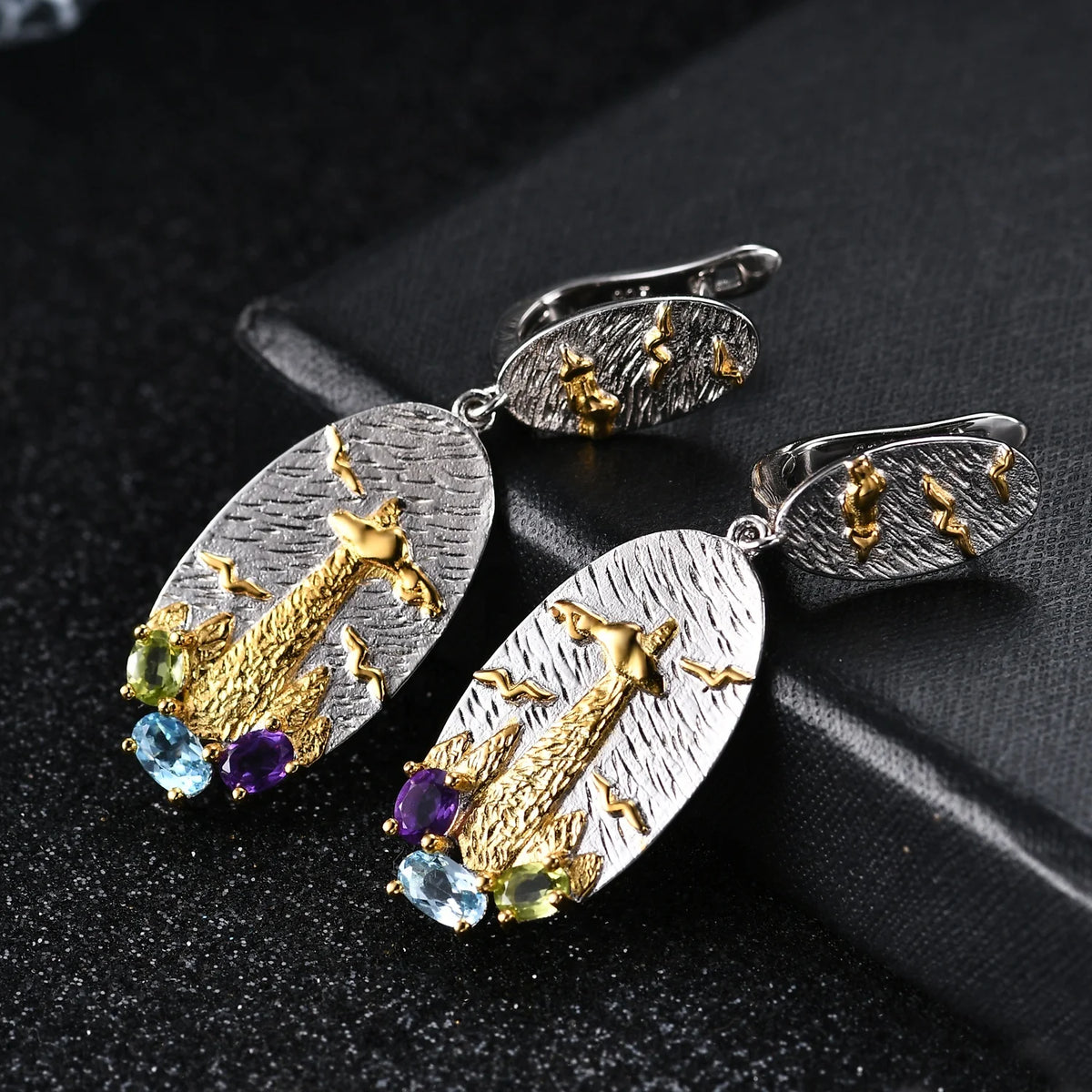 ArtistA C7927 Jewellery Manufacturer Mix Gemstone Peridot Blue Topaz Amethyst 925 Sterling Silver Set Men Women