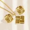 Geometric Square Necklace & Braided Drop Earrings | Retro Gold Plated Stainless Steel Fashion Jewellery