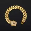 Mens Miami Cuban Link Chain Set Iced Monaco Lock Clasp 18K Gold Plated Solid Heavy Brass Necklace & Bracelet Jewelry Combo