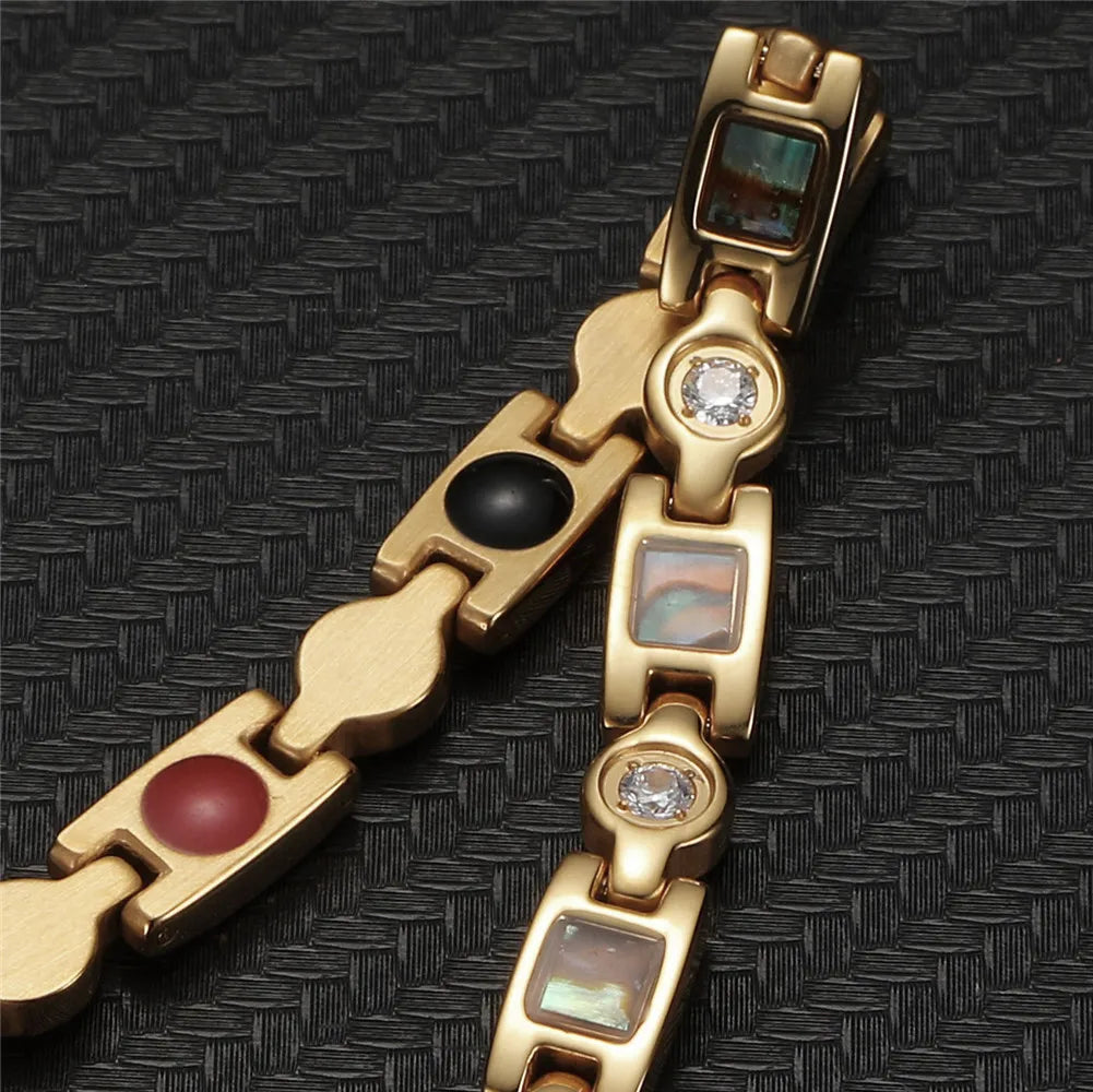 Aimgal Magnetic Health Bracelet Germanite & Abalone Shell with 3A Zirconia 316L Stainless Steel Wellness Jewelry