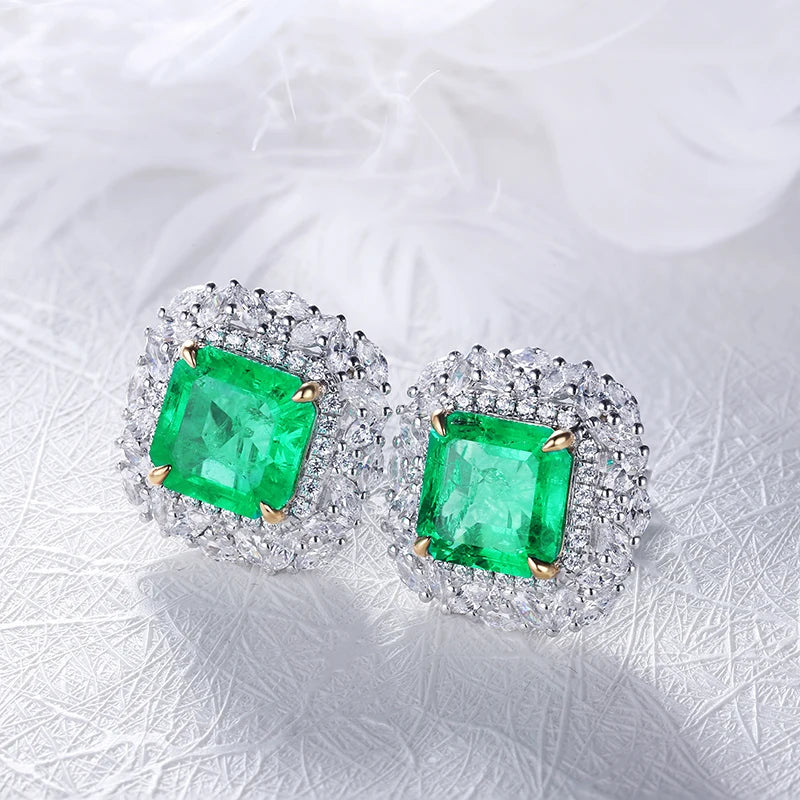 Gemfiori Shenzhen Gemfiori Custom Jewellery 18k gold earring with lab grown emerald and diamond optional 14k 10k 9k Gold Platinum