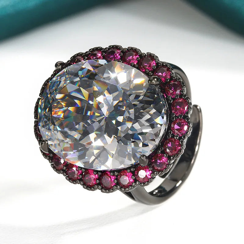 REDheart Fashion Imitation Black Gray Gold High-Grade Flower Shaped Set Women's Jewelry Brass Zircon Opening Movable Ring