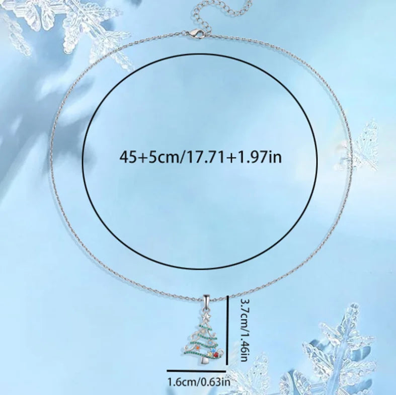 S&S 925 Silver Christmas Tree Necklace & Earrings Set – AAAAA Rose-Cut Zirconia – Rhodium Plated – Collection