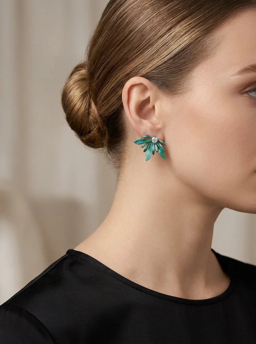 S&S Titanium Zircon Flower Stud Earring | Gradient Blue | Fine Jewellery