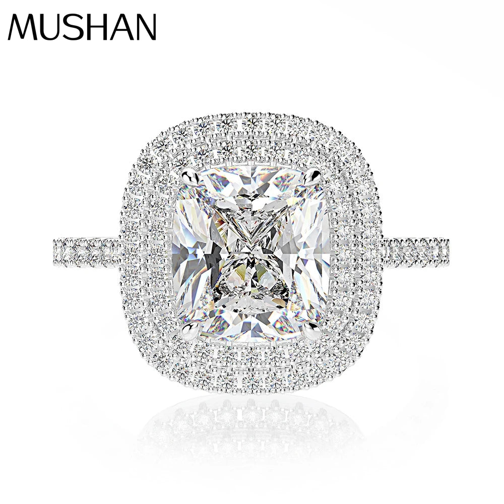 MuShan Jewelry Factory 3 Carat Pure Silver Fashion and Luxury Bezel Ring With High Carbon Diamonds 8*9mm Is Selling Well