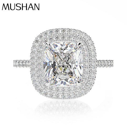MuShan Jewelry Factory 3 Carat Pure Silver Fashion and Luxury Bezel Ring With High Carbon Diamonds 8*9mm Is Selling Well