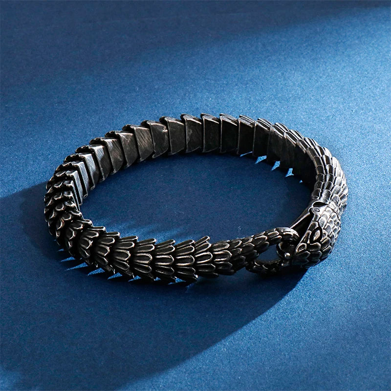 VIKING Mens Vintage Punk Snake Bracelet – Black Stainless Steel