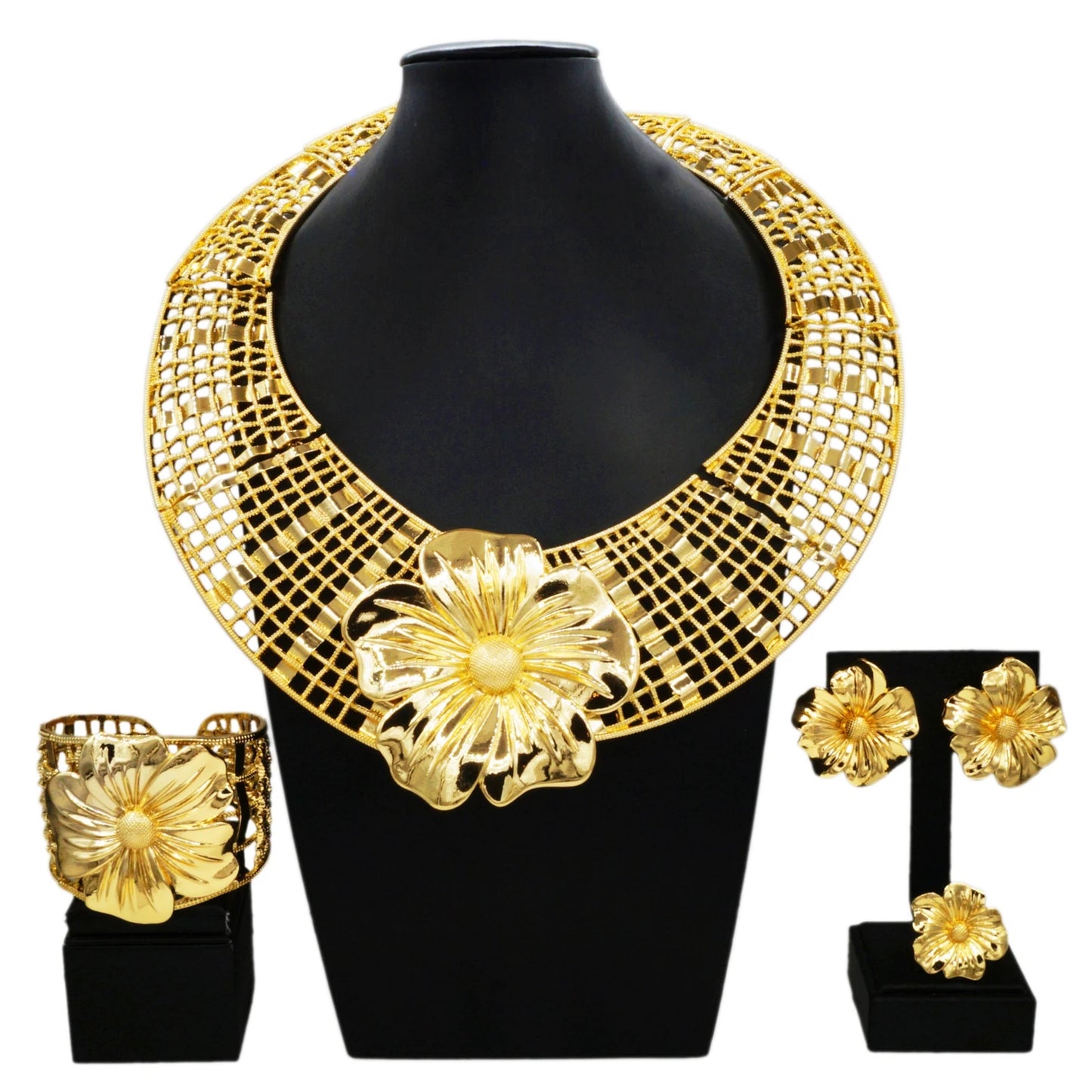 Zhuerrui New Design Italian Jewelry Set Big Flower Gold Color Sets Nigerian Ladies Clothing Party Fashion Accessories H20185