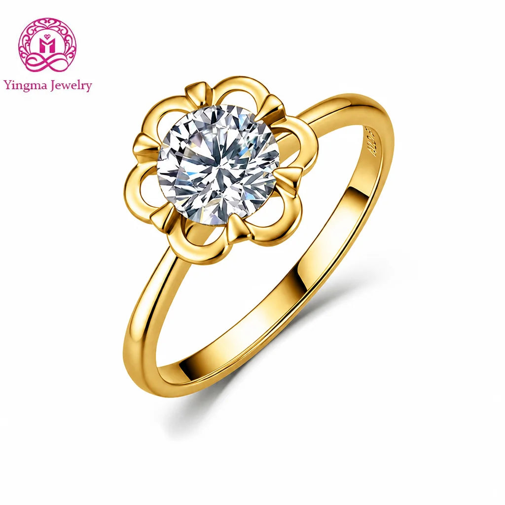 Gioiellieri Hollow Floral Frame Round Brilliant Lab Grown Diamond Ring 1CT D VVS1 VVS2 9K 10K 14K 18K Solid Gold Women Fine Fashion Jewelry