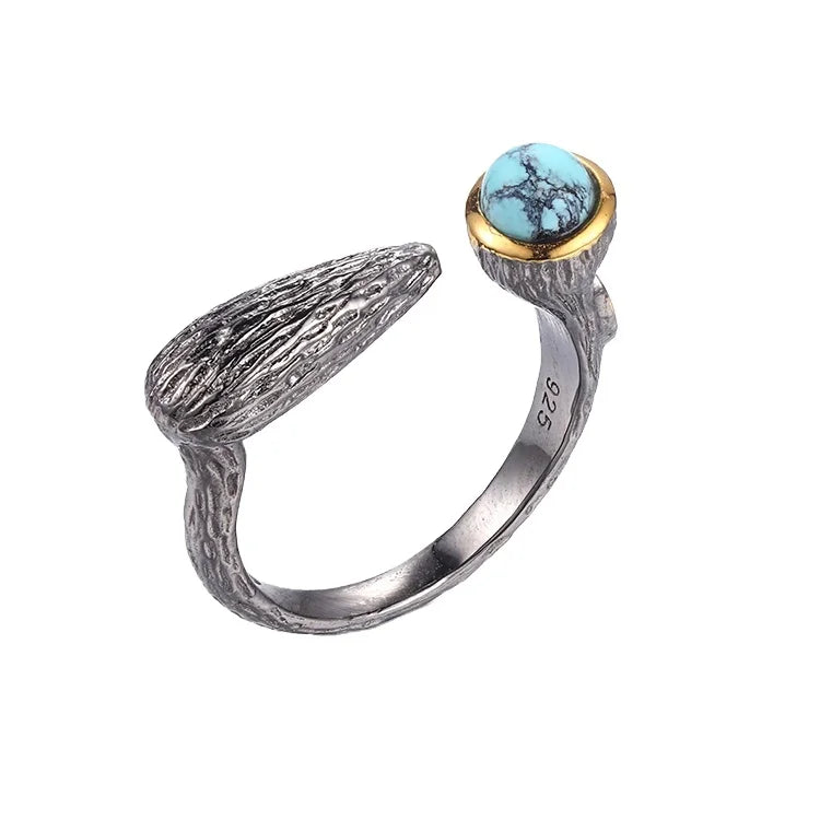 Gemstone Recycled Jewelry Ring Luxury Adjustable Jewellery Rings Turquoise 925 Sterling Silver Ring