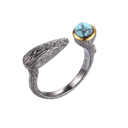 Gemstone Recycled Jewelry Ring Luxury Adjustable Jewellery Rings Turquoise 925 Sterling Silver Ring
