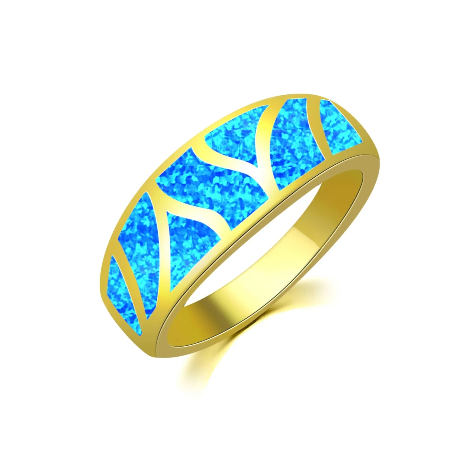 Iridescent Opal Geometric Ring | Sleek Silver Fashion Band