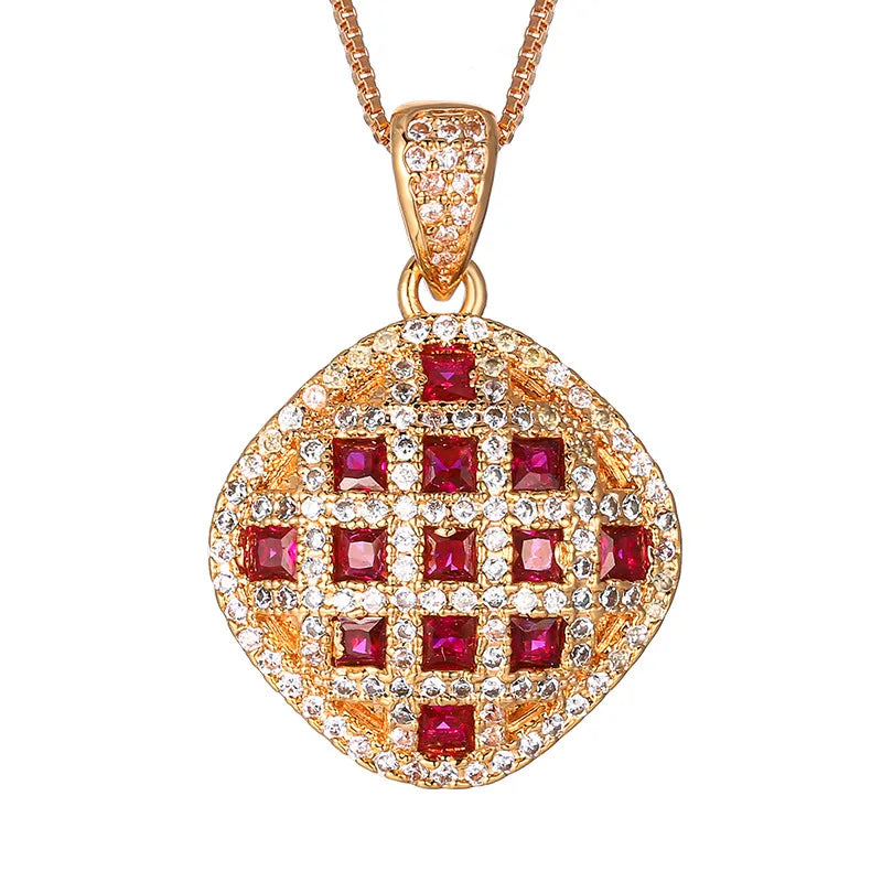 REDheart Simulation Zircon Flower Advanced Light Luxury Trendy Fashion Costume Jewelry Sets Female Copper Inlaid Zircon 18K Gold Plated