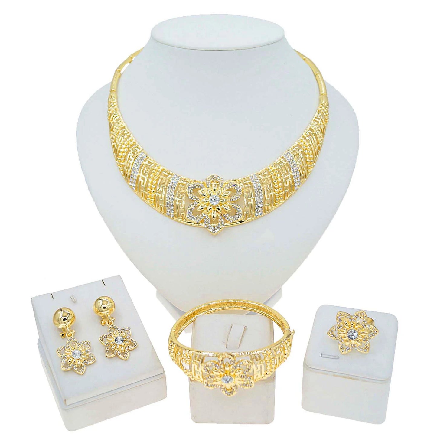 Zhuerrui Diamond Gold-Plated Jewelry Set Fashion Luxurious Atmosphere Exquisite Dubai Style High-Grade Women's PartyHY14041509