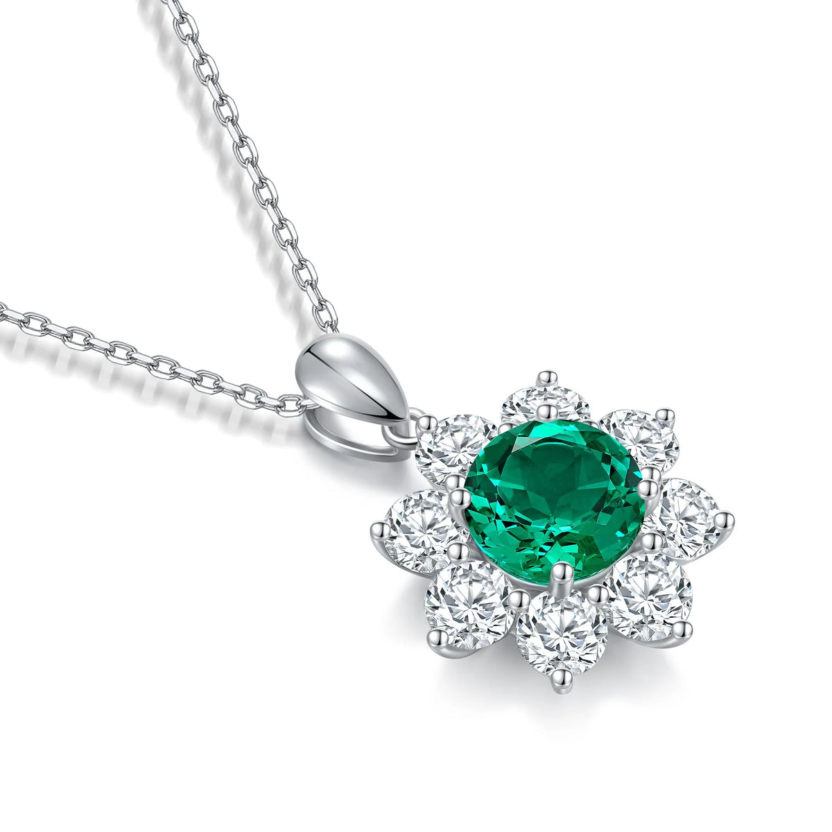 Gemfiori Anster 925 Sterling Silver High-quality Cultivated Emerald Necklace - Suitable for Parties or As a Gift