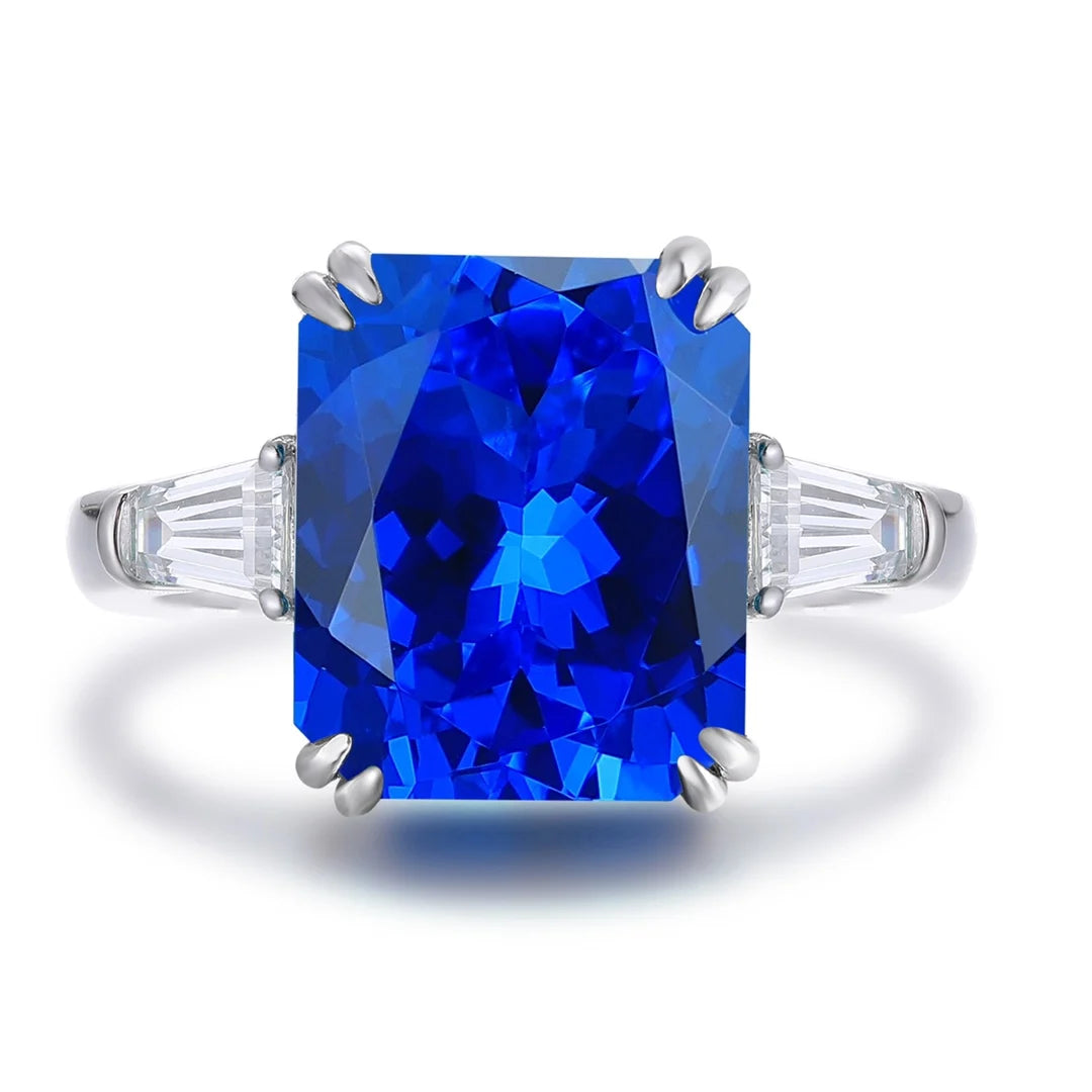 Gemfiori 3 Stones Engagement Rings Silver 5CT 8 Carat Emerald Cut Three Stone Rings for Women Diamond Jewelry Vintage