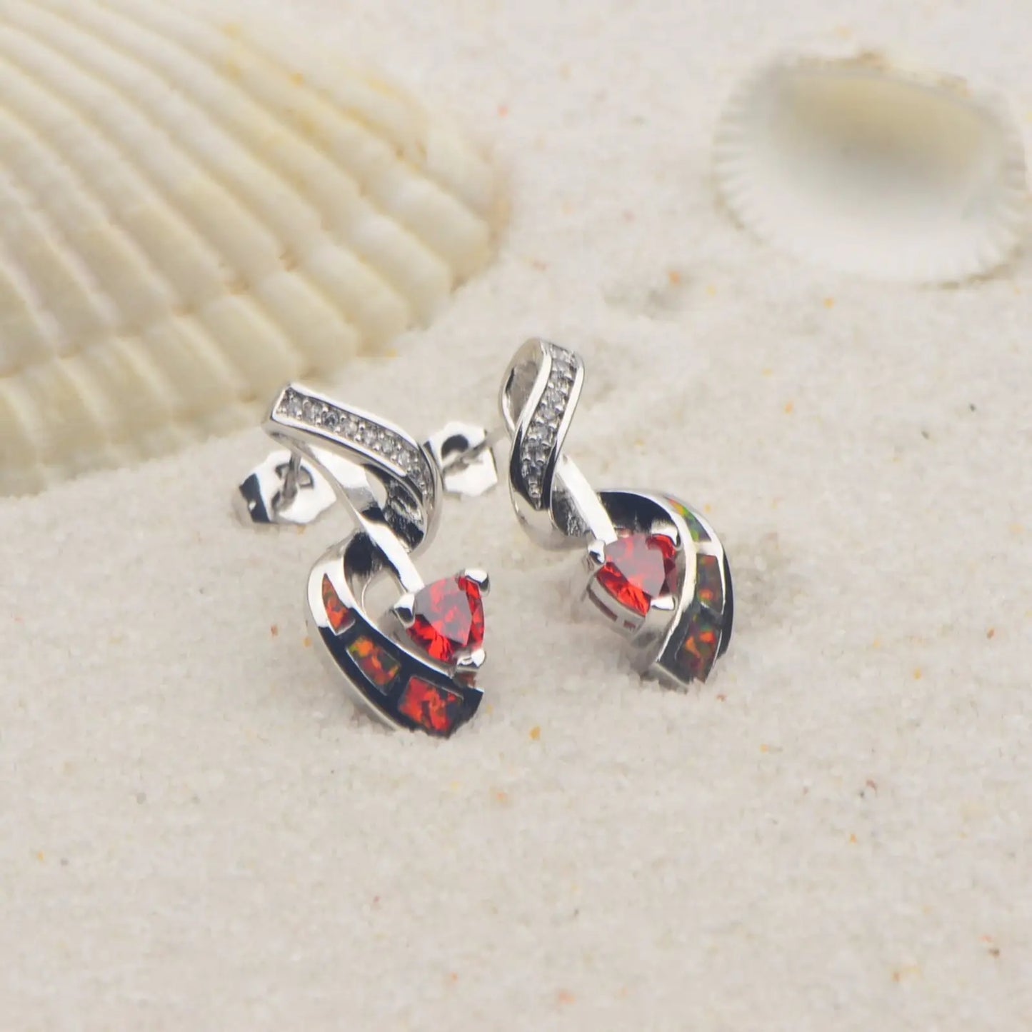 Aobao Silver Plated Brass Opal Christian Heart Earrings Bohemian Style Women's Gift