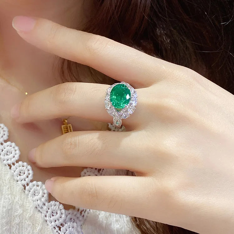 Gemfiori Statement Rings 925 Sterling Silver Lab Grown Sapphire Ruby Emerald Rings for Women Rings Wedding Vintage Anillos Natal