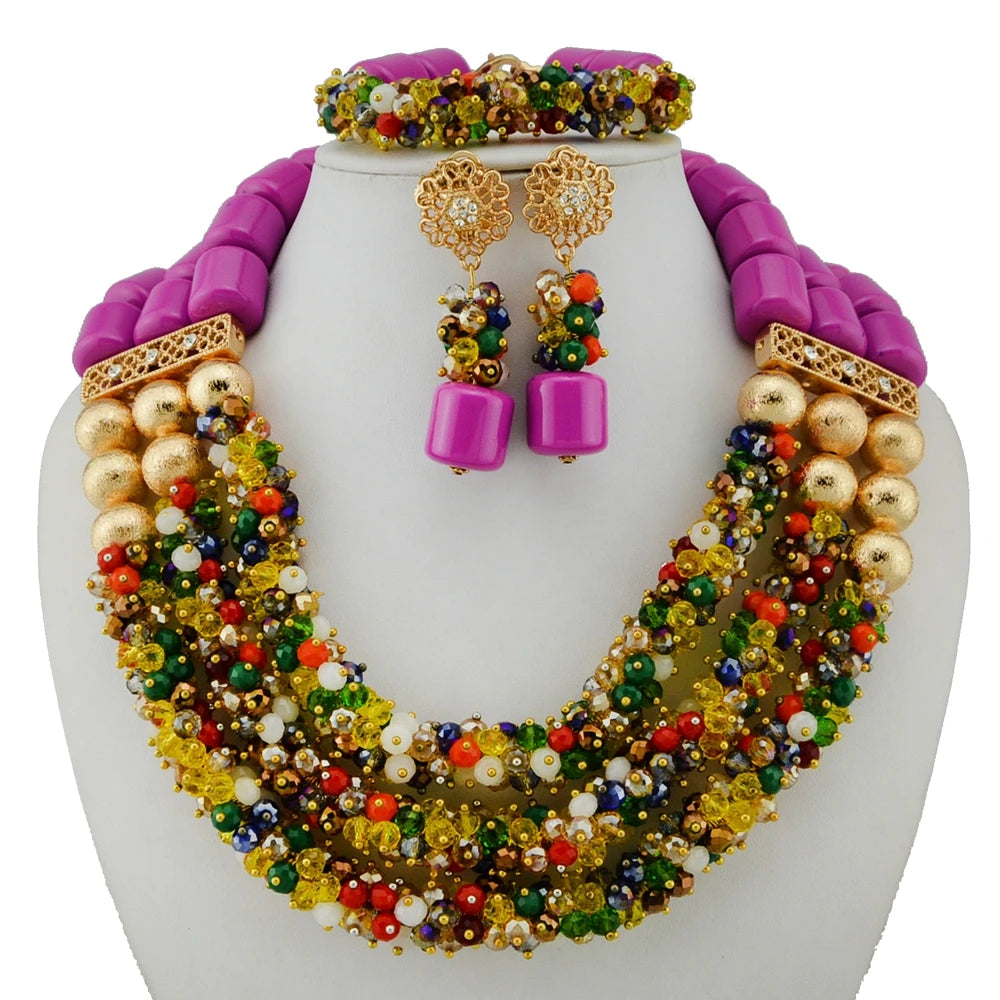 Zhuerrui Luxury Statement Red Bead Earrings Set Gold Plated Crystal Embellished Jewelry for Women Perfect for Prom YL302
