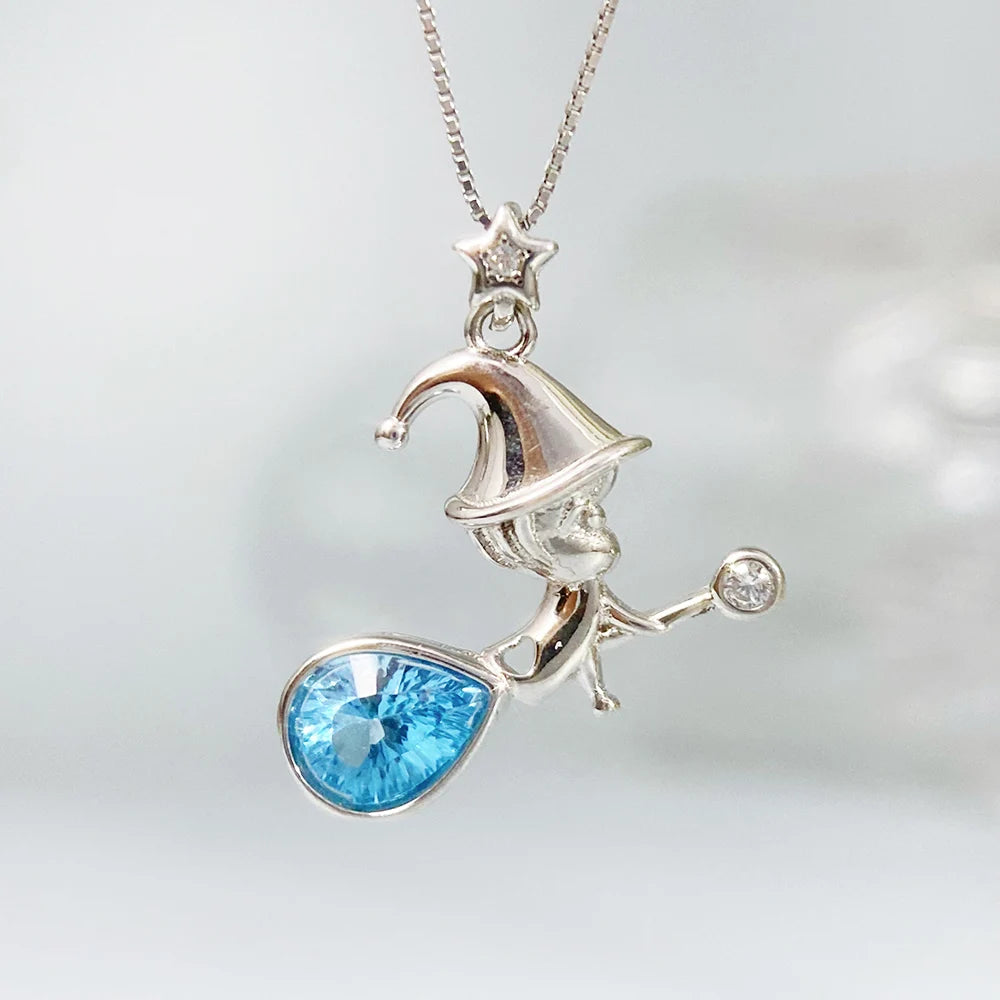 Gioiellieri Natural Swiss Blue Topaz Pendant S925 Sterling Silver Necklace for Women Fine Jewelry December Birthstone Anniversary Gift New