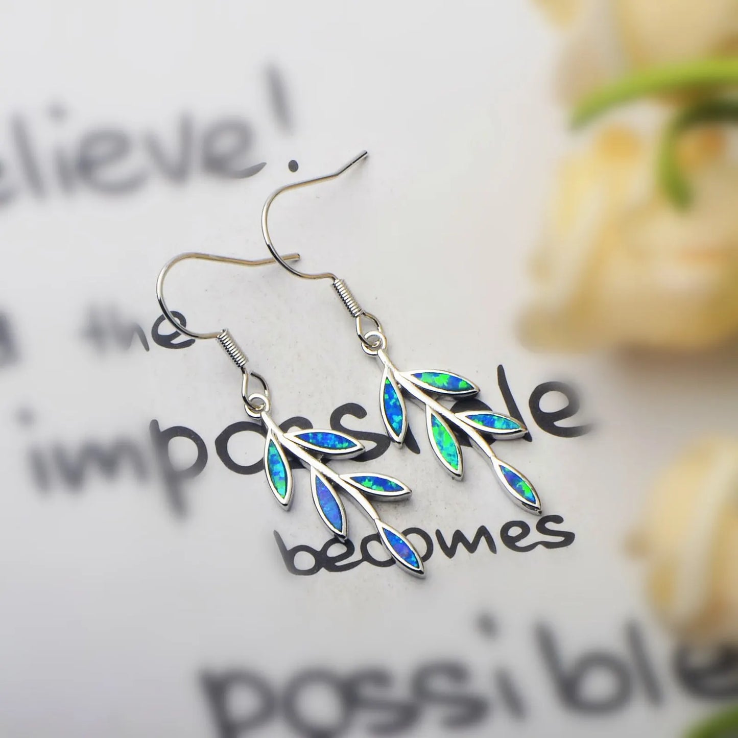 Southwestern Jewelry for Women Bohemian Plant Floral Cluster Brass Silver Plated Opal Leaves Stud Earrings