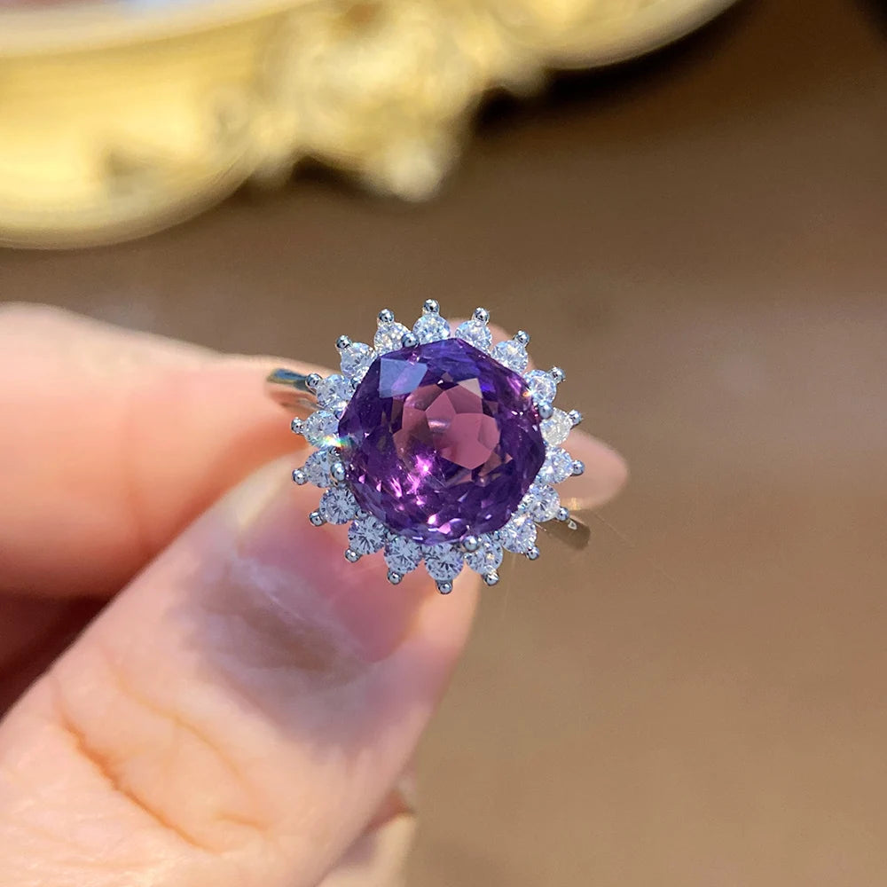 Gioiellieri Natural Amethyst Ring with 925 Sterling Silver for Women February Birthstone Purple Gemstone Fine Jewelry Wedding Anniversary