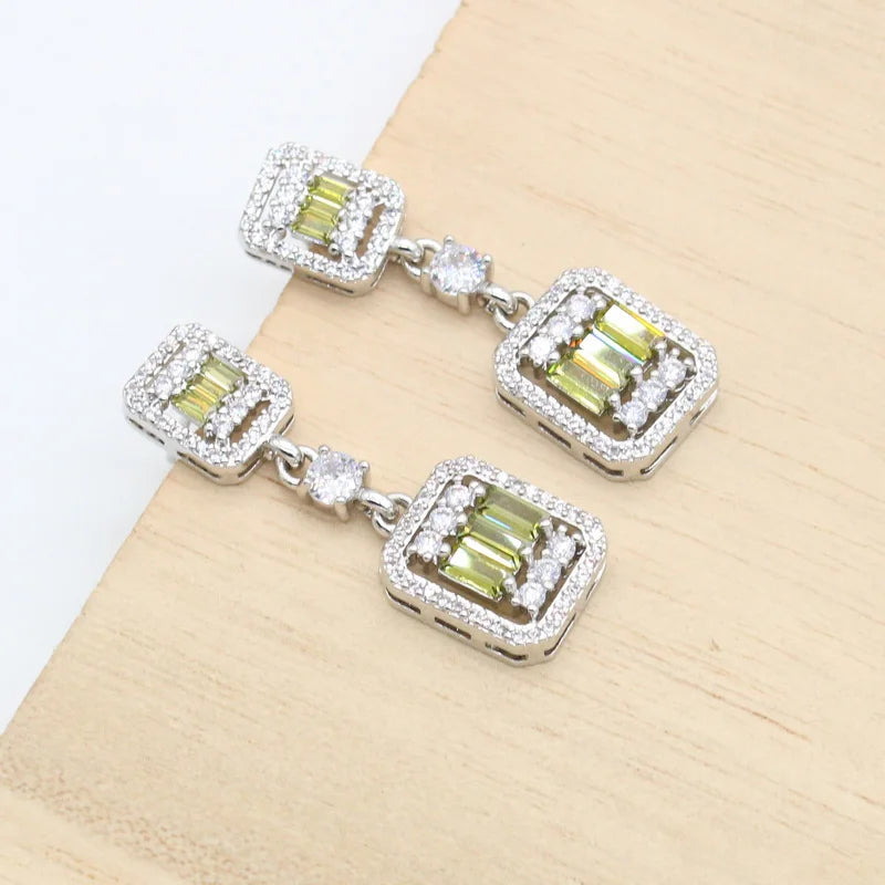 XOTICA 2022 New Green Peridot 925 Silver Bridal Jewelry Sets for Women Wedding Party Engagement Bracelet Necklace Pendant Earrings Ring