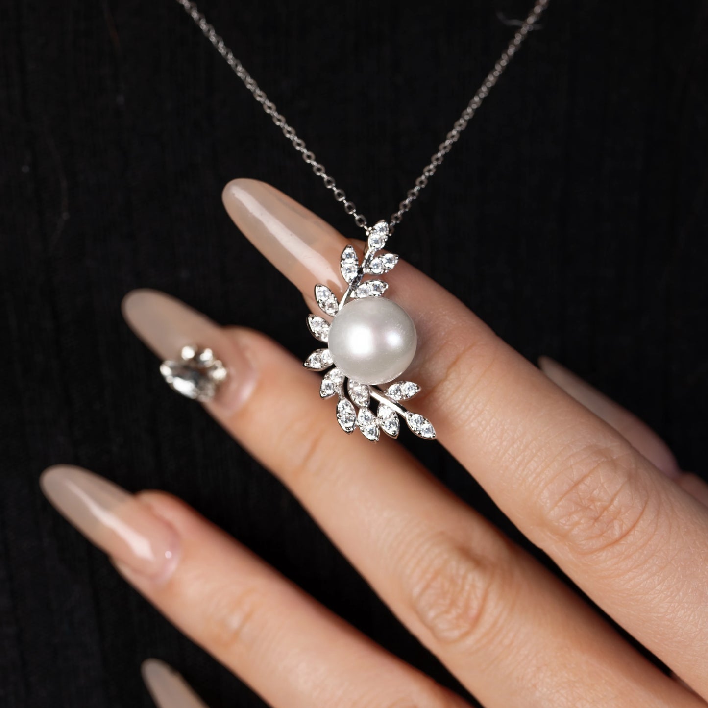 AKOYA 9-10MM High Quality Pearl Jewelry Natural Seawater Round Pearl Necklace 925 Silver Zircon Jewelry