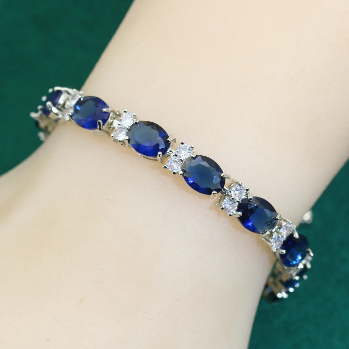 XOTICA Classic 925 Silver Jewelry Set for Women Blue Zircon Bracelet Earrings Necklace for Wedding Engagement Party or Halloween