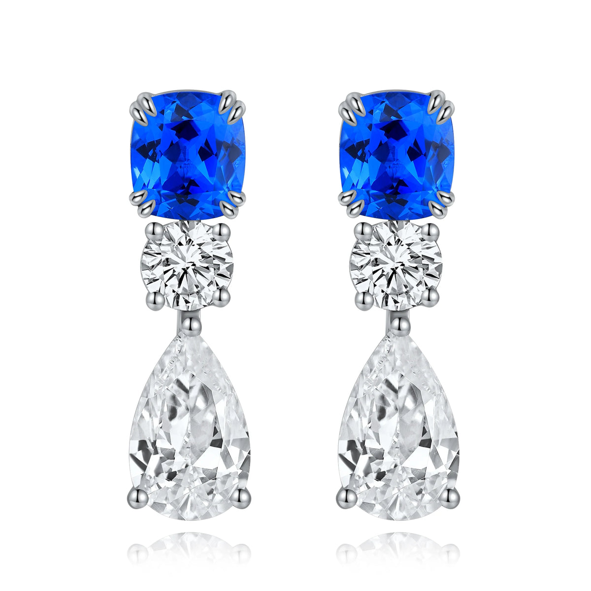ArtistA Square Shape Cobalt Spinel Jewelry Lab Gems Ear Drop Elegant Jewelry Set S925 Silver Earrings