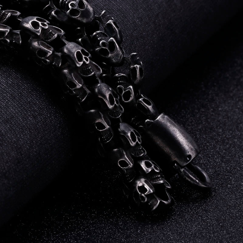 VIKING Mens Punk Big Skeleton Bracelet – Oxidized Black Stainless Steel