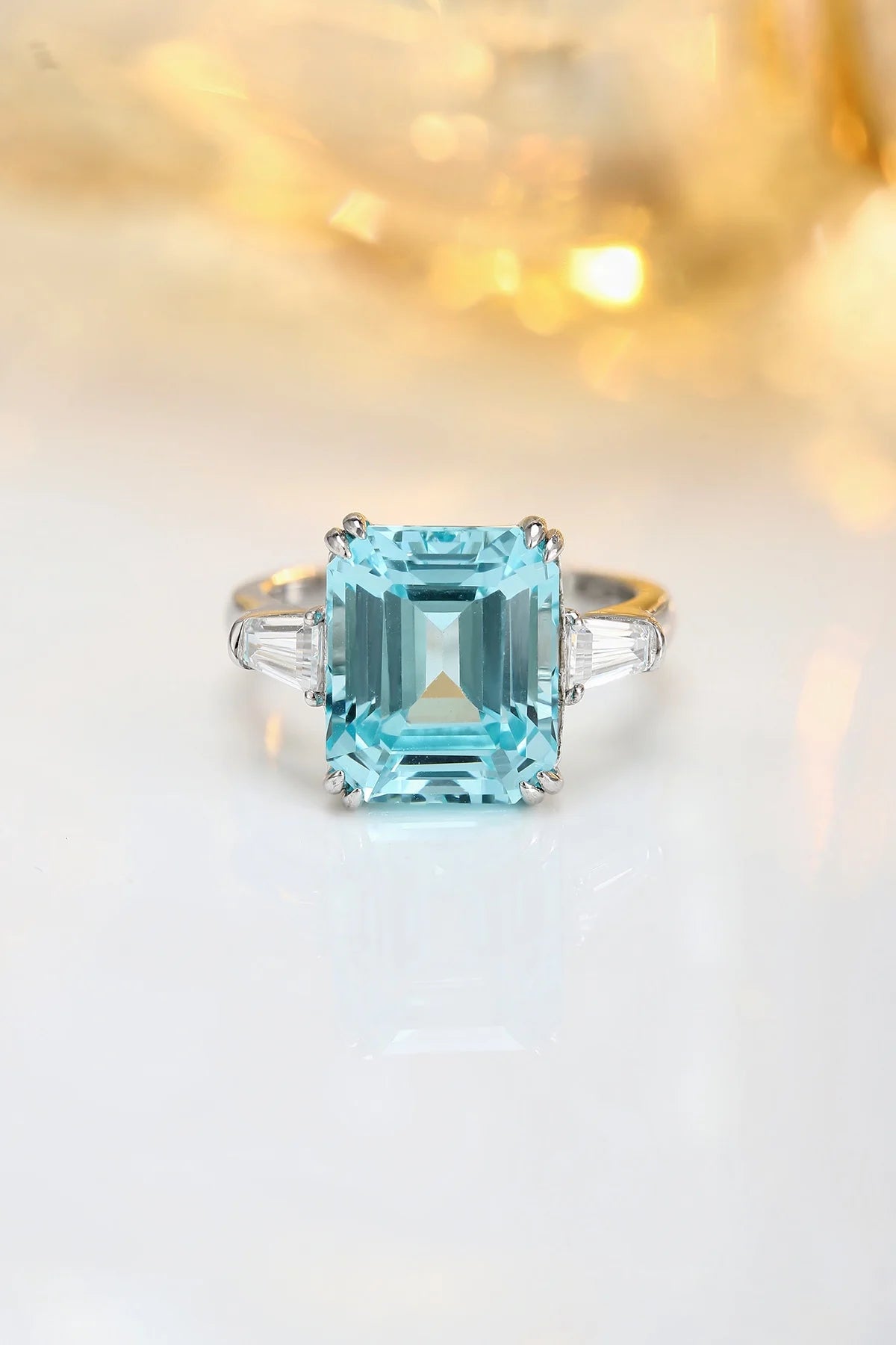 Gemfiori Anster 925silver Emerlad Cutting Lab Grown Paraiba and Moissanite Ring for Women Customized Service Rings Acceptable
