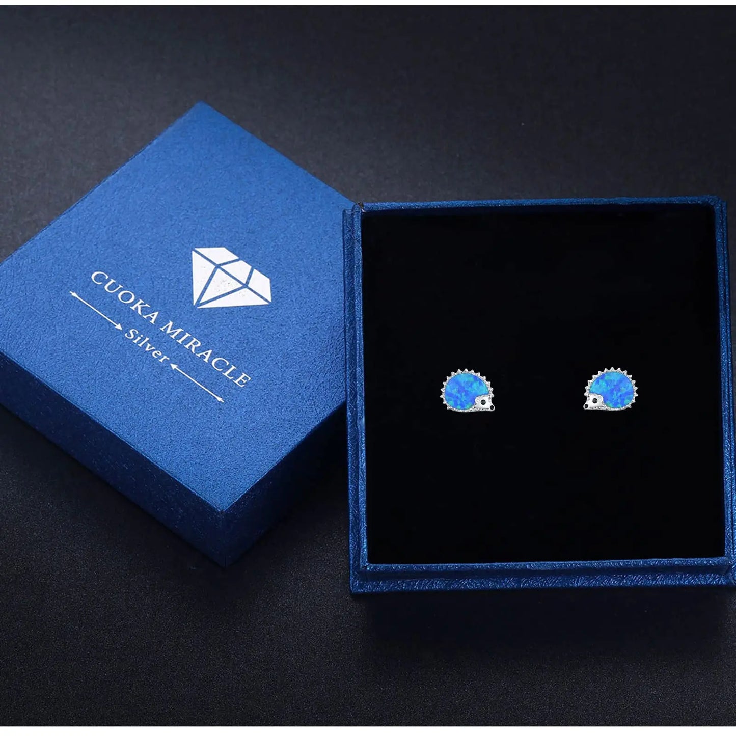 Whimsical Hedgehog Opal Stud Earrings - Iridescent Opal Body & CZ Spike Detail | Cute Daily Jewelry Bulk Gifts