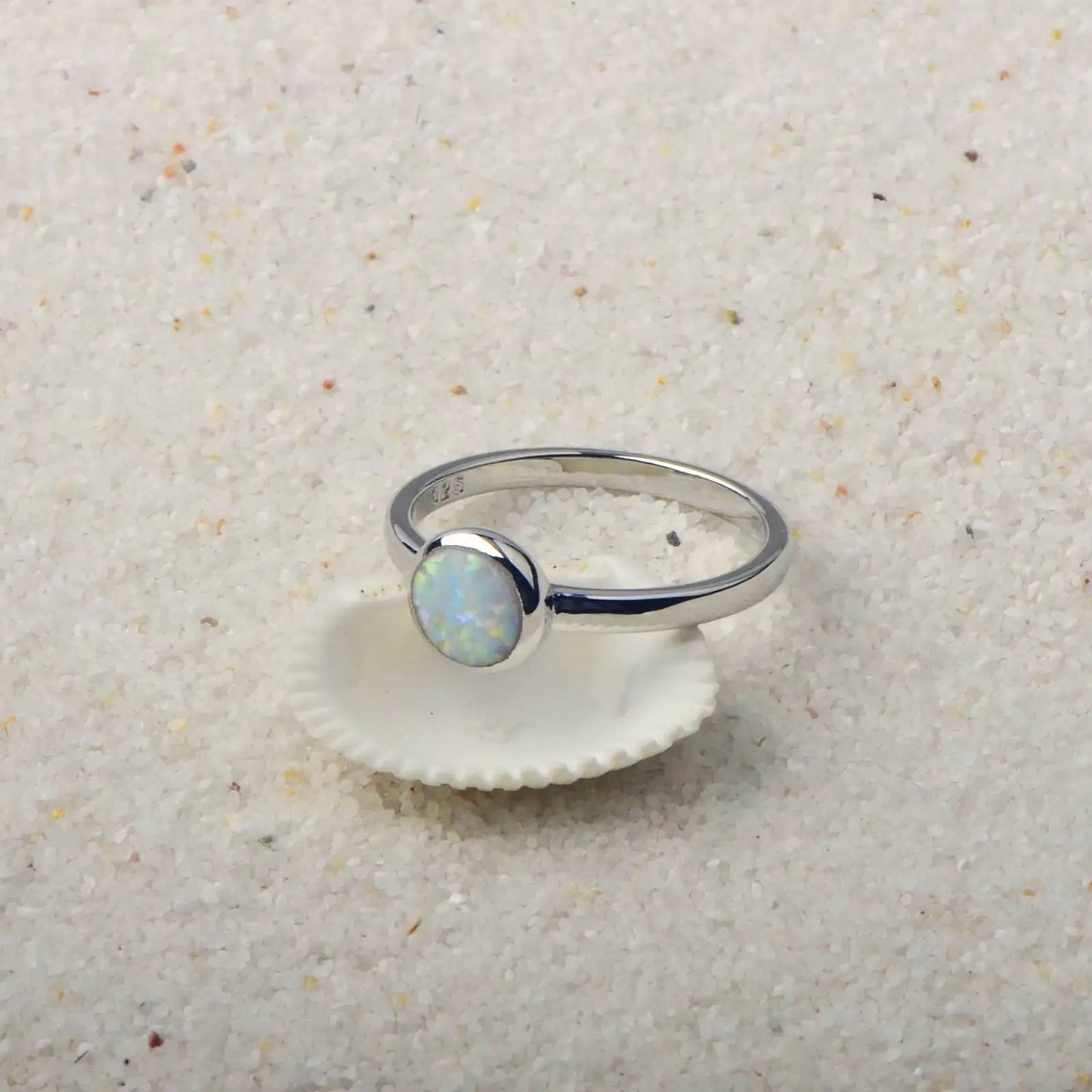 Minimalist Round Opal Solitaire Ring | Iridescent Gem Stainless Steel Band | Dainty Daily Wear Jewelry for Women Trendy Style