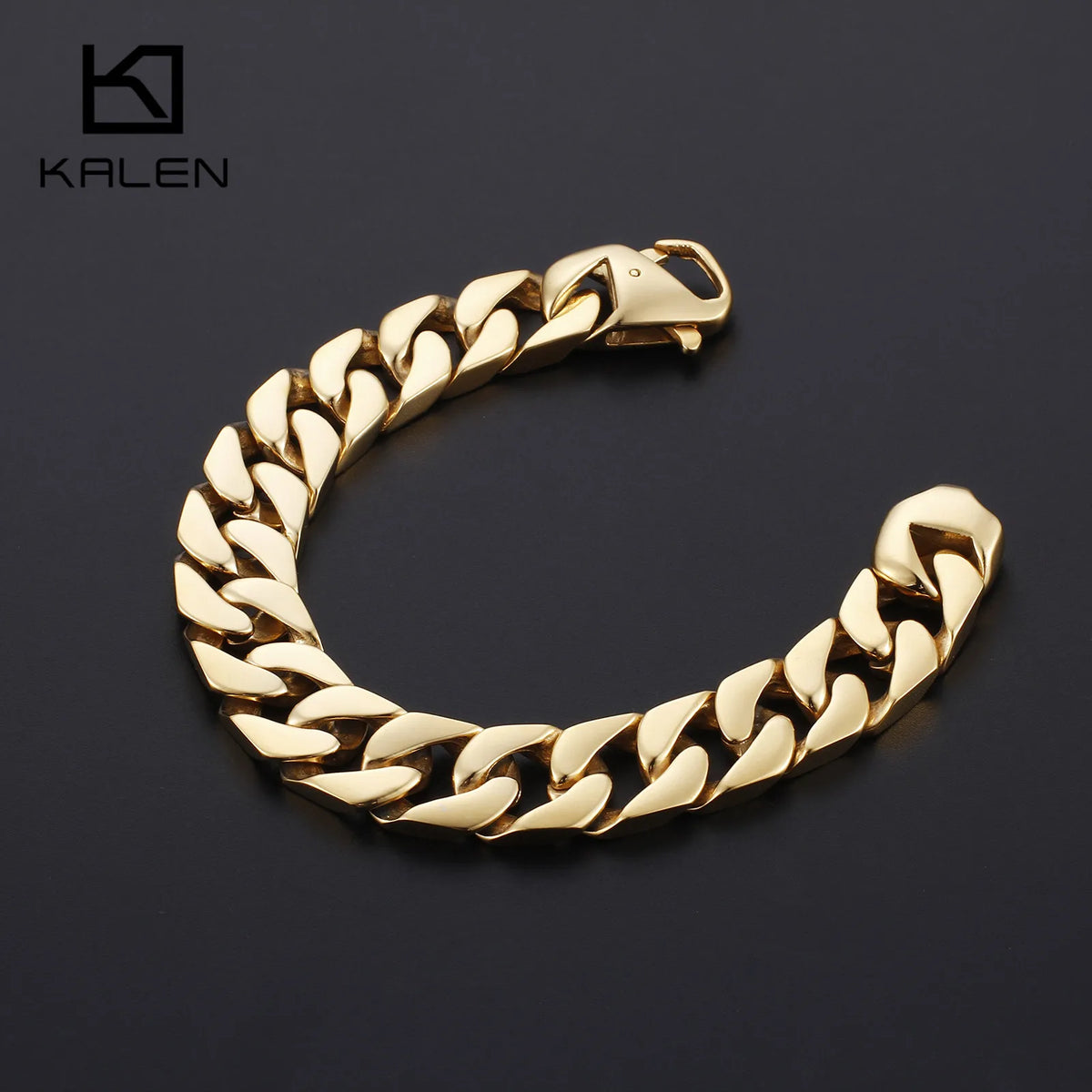 KALEN 22cm Stainless Steel Gold Cuban Chain Bracelet for Men
