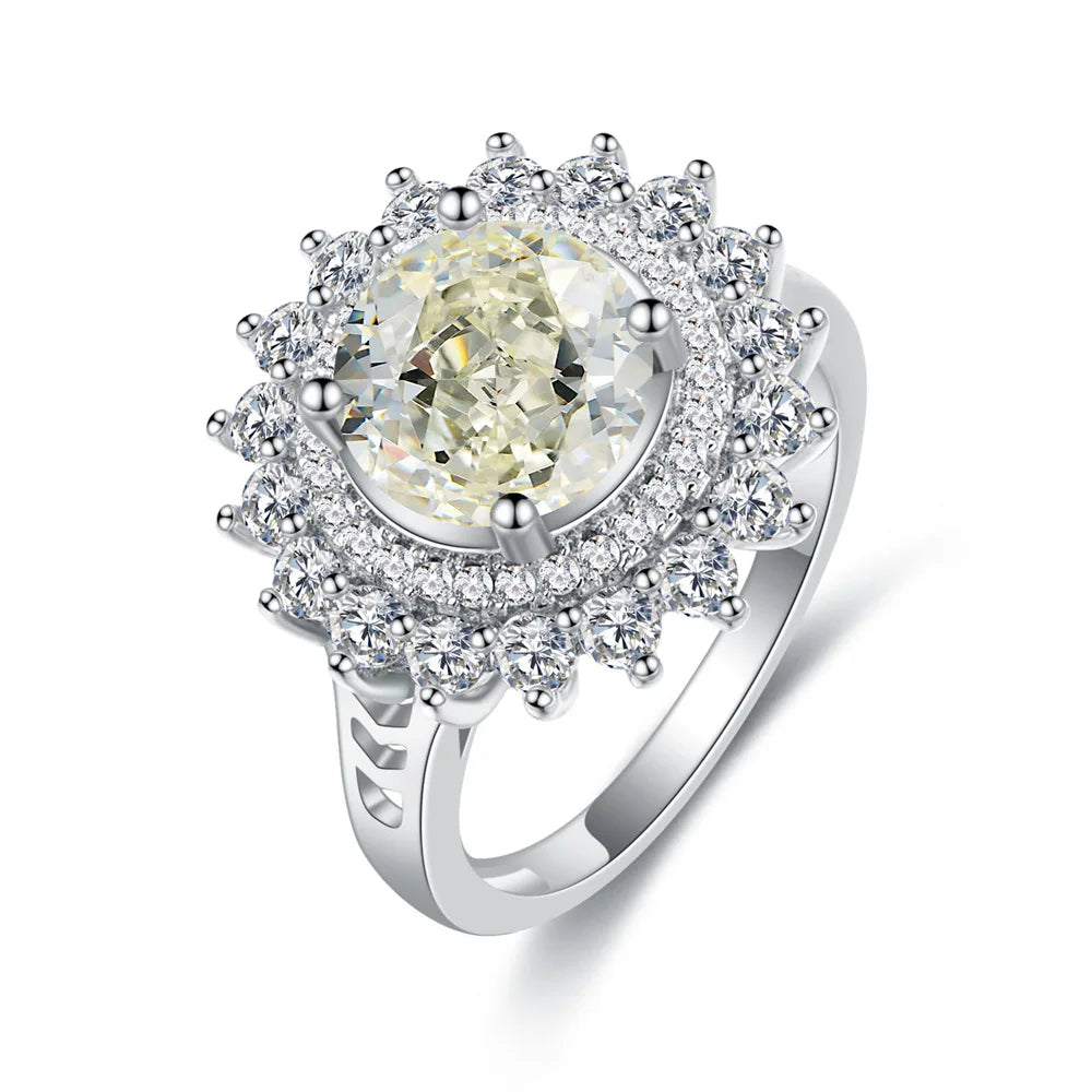 MuShan Jewelry Factory 5ct Papalacha 8mm Round Ice Flower Cut High Carbon Diamond S925 Pure Silver Ring Women Jewelry